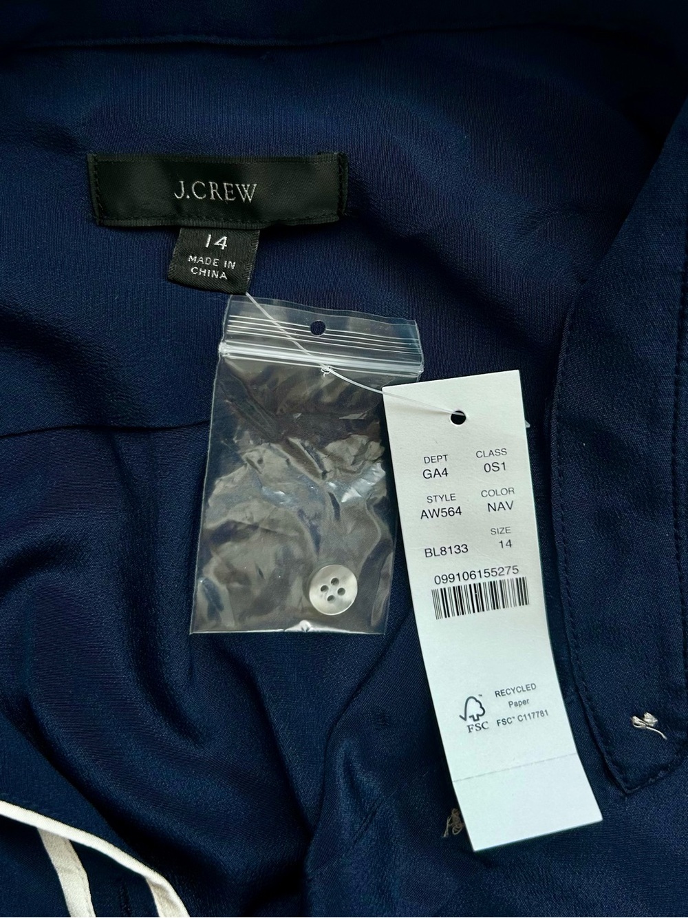 J Crew A-line Silk Shirt-Dress Navy Blue Size 14 NWT - Picture 9 of 11